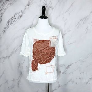 Anthro Akemi + Kin Linen Top Velvet Patchwork